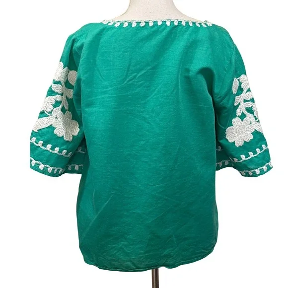 Sezane Antika Green Top Size 42 (US 10), French girl, romantic, embroidered - Picture 3 of 6